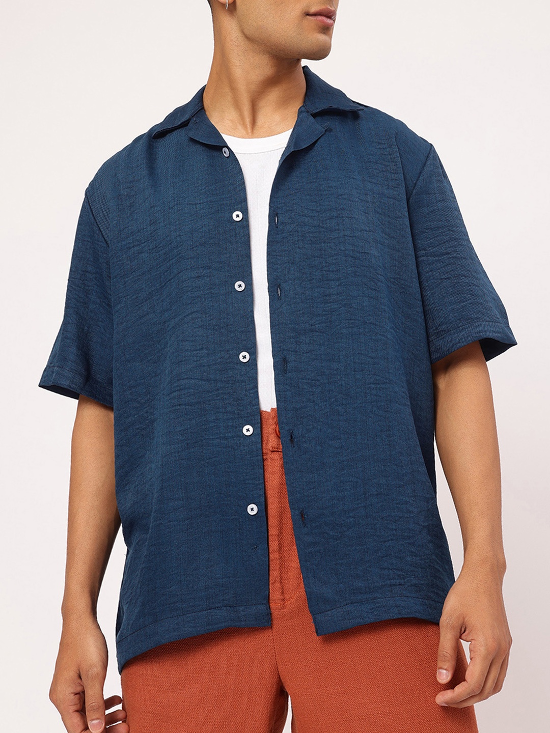 

Kook N Keech Textured Treasure Crinkled Oversized Shirt, Navy blue