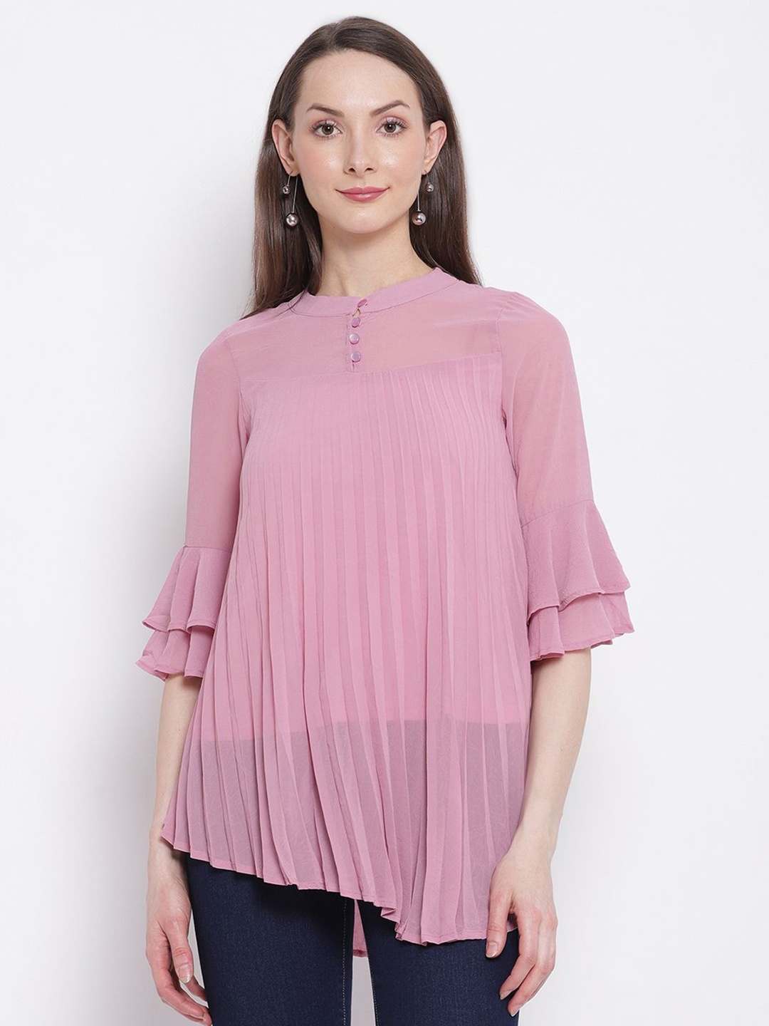 

Global Republic Mandarin Collar Bell Sleeve Top, Pink