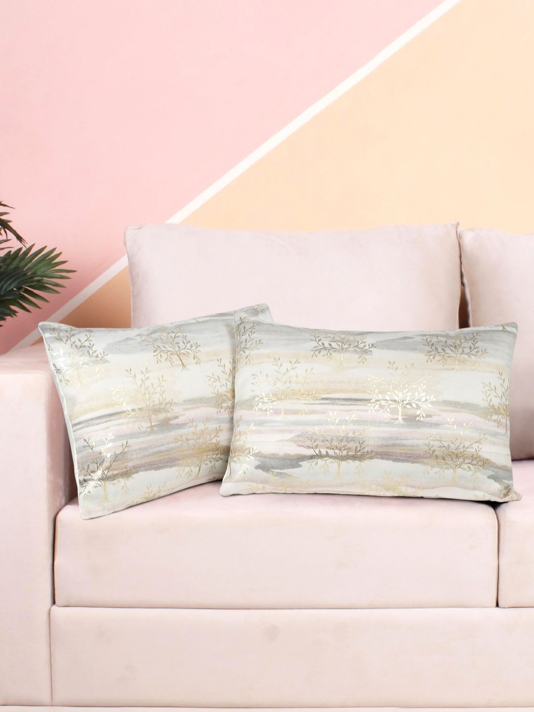 

DREAM WEAVERZ White 2Pcs Printed Gold Toned Foil Velvet Square Cushion Covers