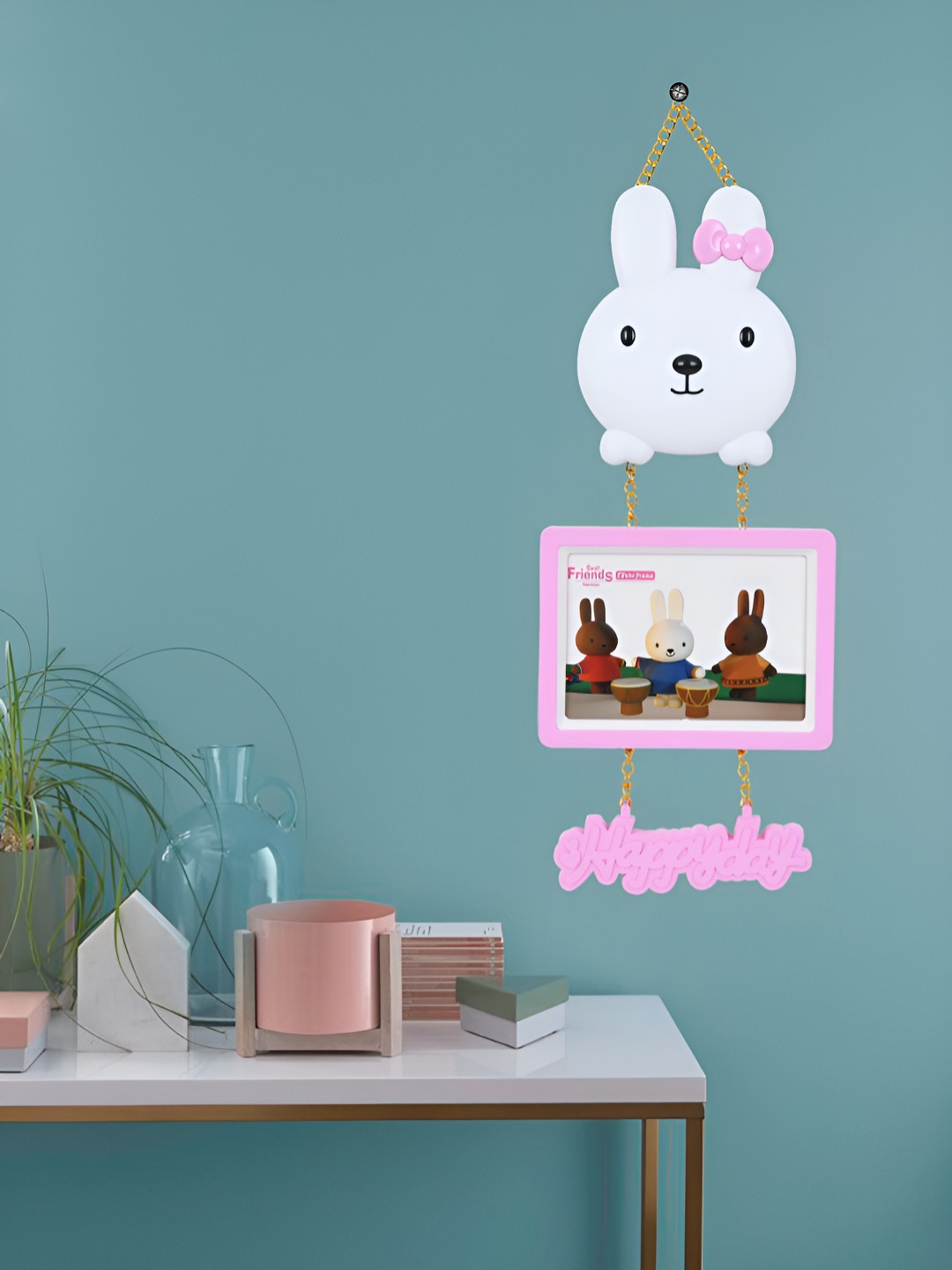 

DREAM WEAVERZ Pink & White 3 Tier Hanging Teddy Wall Photo Frame