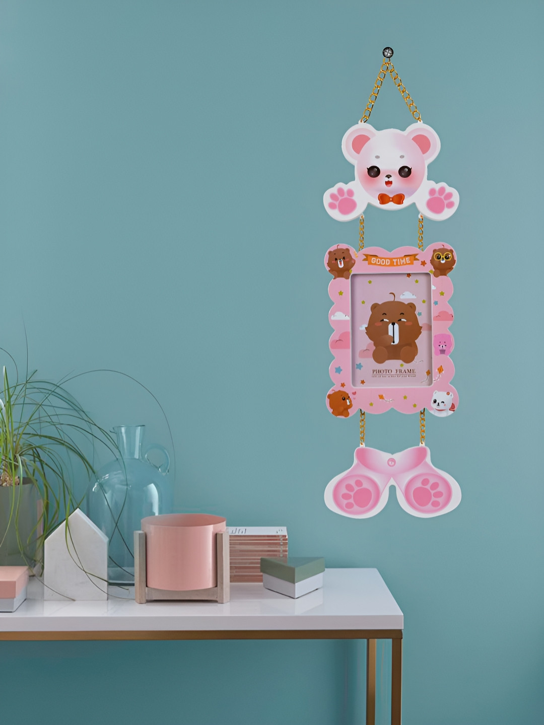 

DREAM WEAVERZ Pink & Brown Printed 3 Tier Hanging Teddy Wall Photo Frame