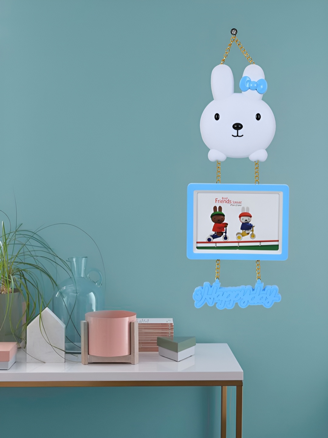 

DREAM WEAVERZ Blue & White 3 Tier Hanging Teddy Wall Photo Frame