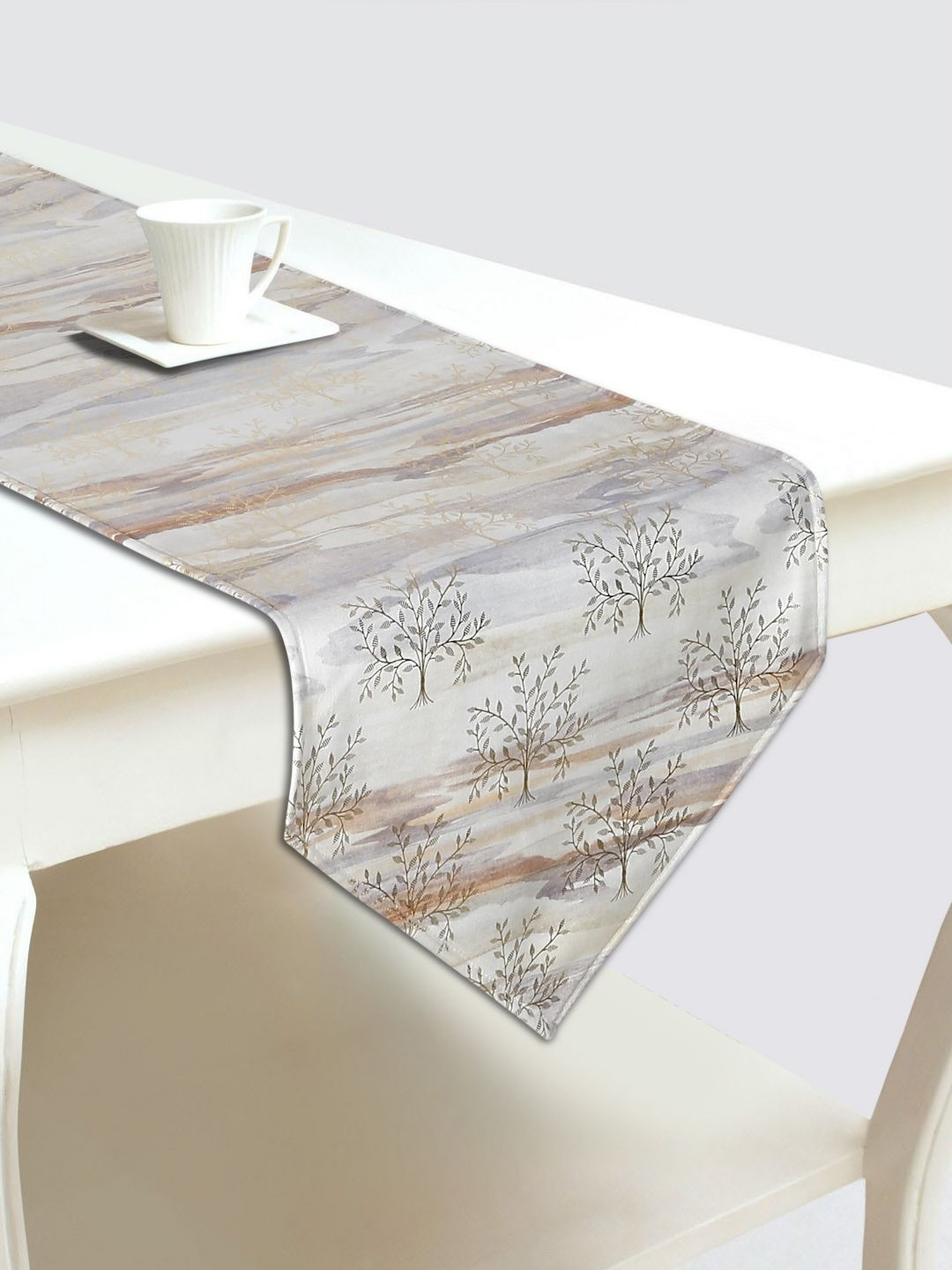 

DREAM WEAVERZ Grey & Yellow Floral Printed Velvet Table Runner
