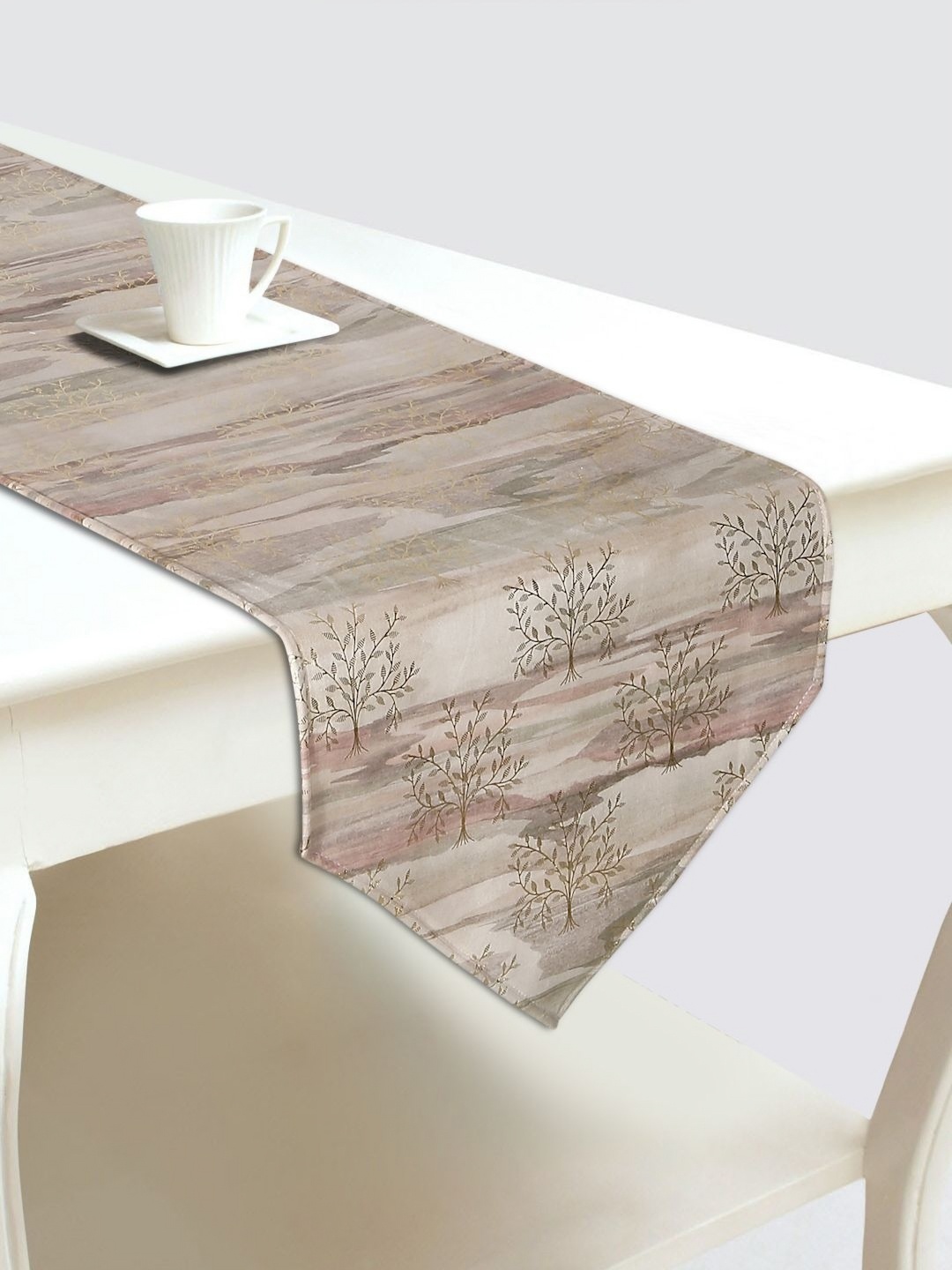 

DREAM WEAVERZ Brown & Yellow Abstract Printed Velvet Table Runner