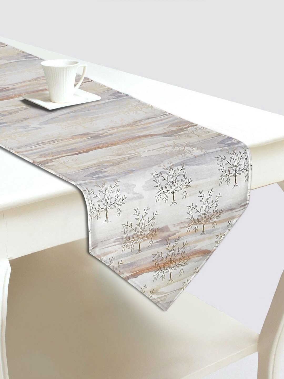 

DREAM WEAVERZ Off White & Purple Abstract Printed Velvet Table Runner