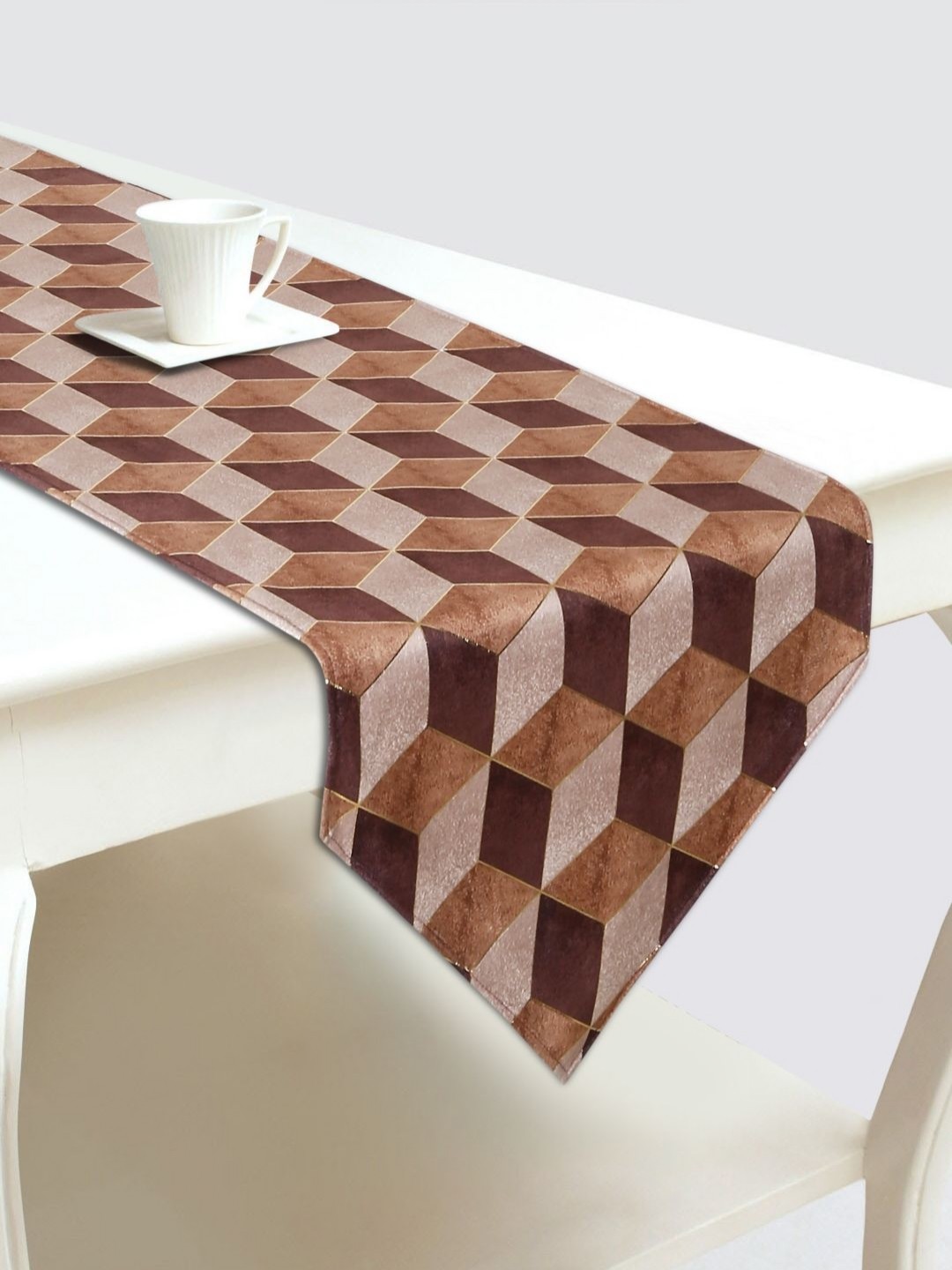 

DREAM WEAVERZ Brown & Beige Abstract Printed Velvet Table Runner