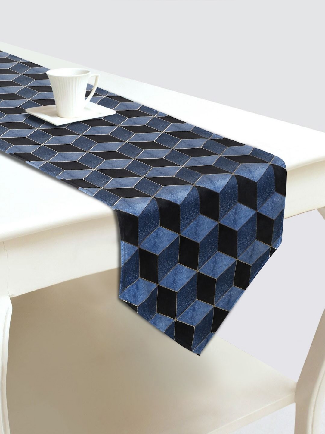

DREAM WEAVERZ Blue Abstract Printed Velvet Table Runner