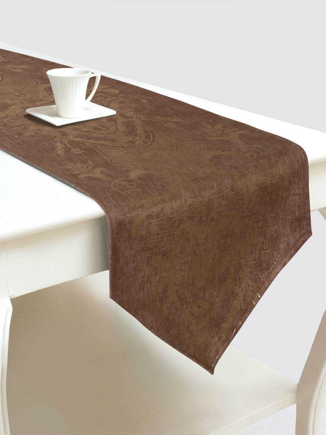 

DREAM WEAVERZ Brown & Grey Abstract Printed Velvet Table Runner