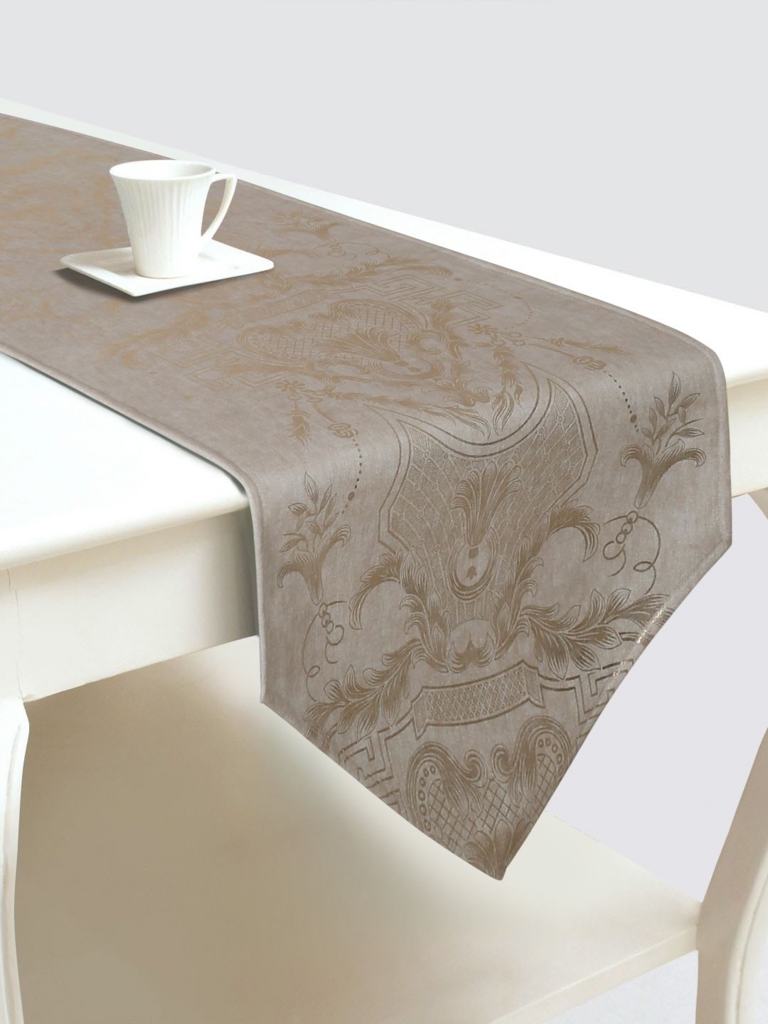 

DREAM WEAVERZ Beige Floral Printed Velvet Table Runner