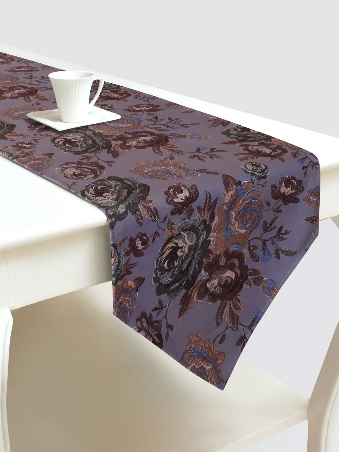 

DREAM WEAVERZ Purple & Maroon Floral Printed Velvet Table Runner