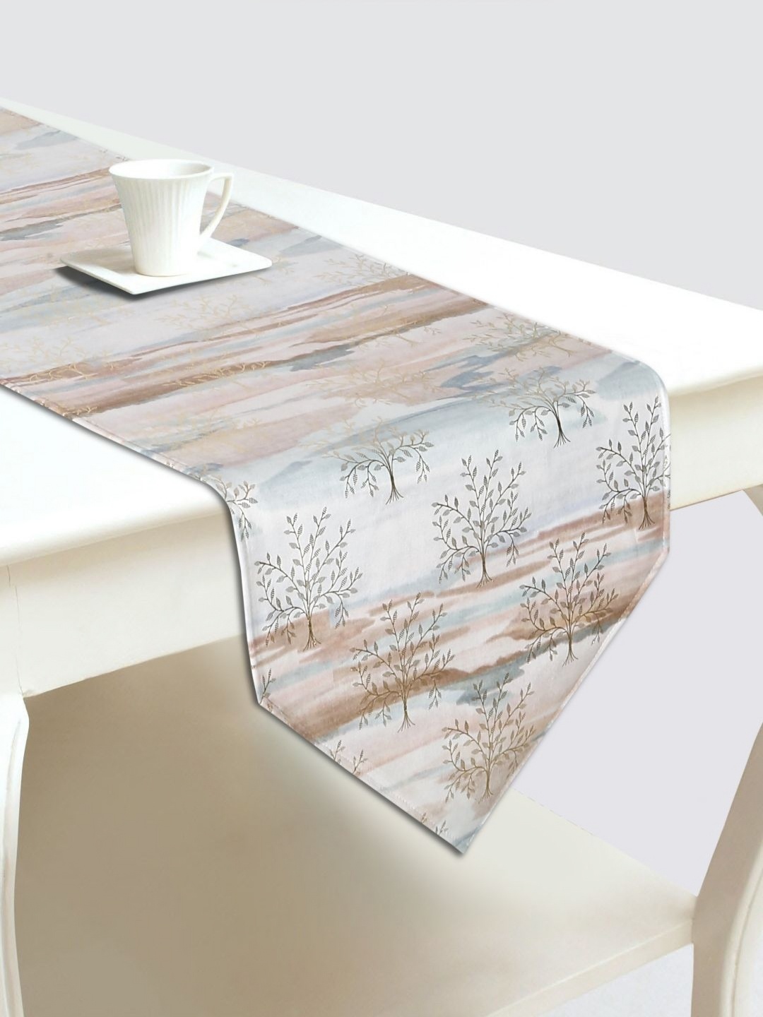 

DREAM WEAVERZ Blue & Peach Abstract Printed Velvet Table Runner