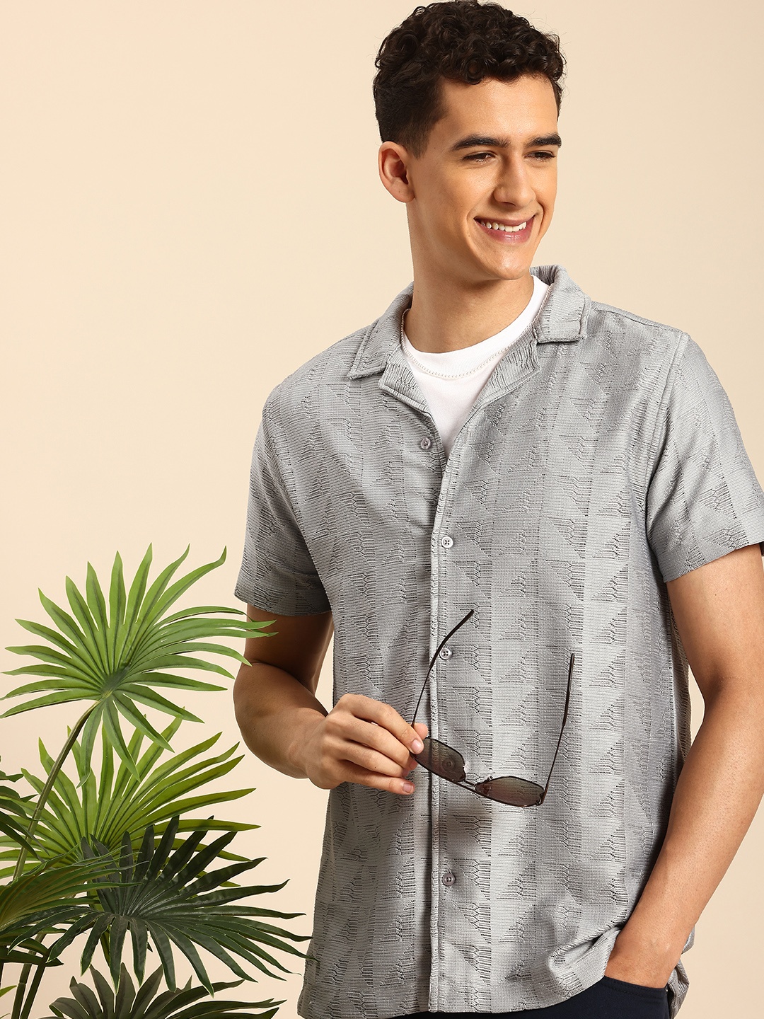 

Mast & Harbour Men Relaxed Cuban Collar Casual Shirt, Grey