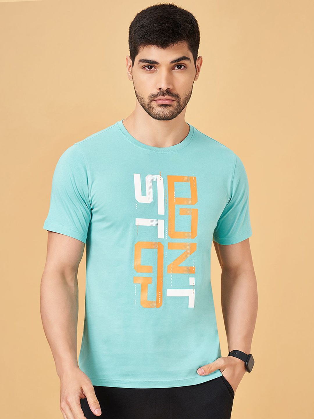 

Ajile by Pantaloons Men Printed Round Neck Cotton Slim Fit Tshirt, Green