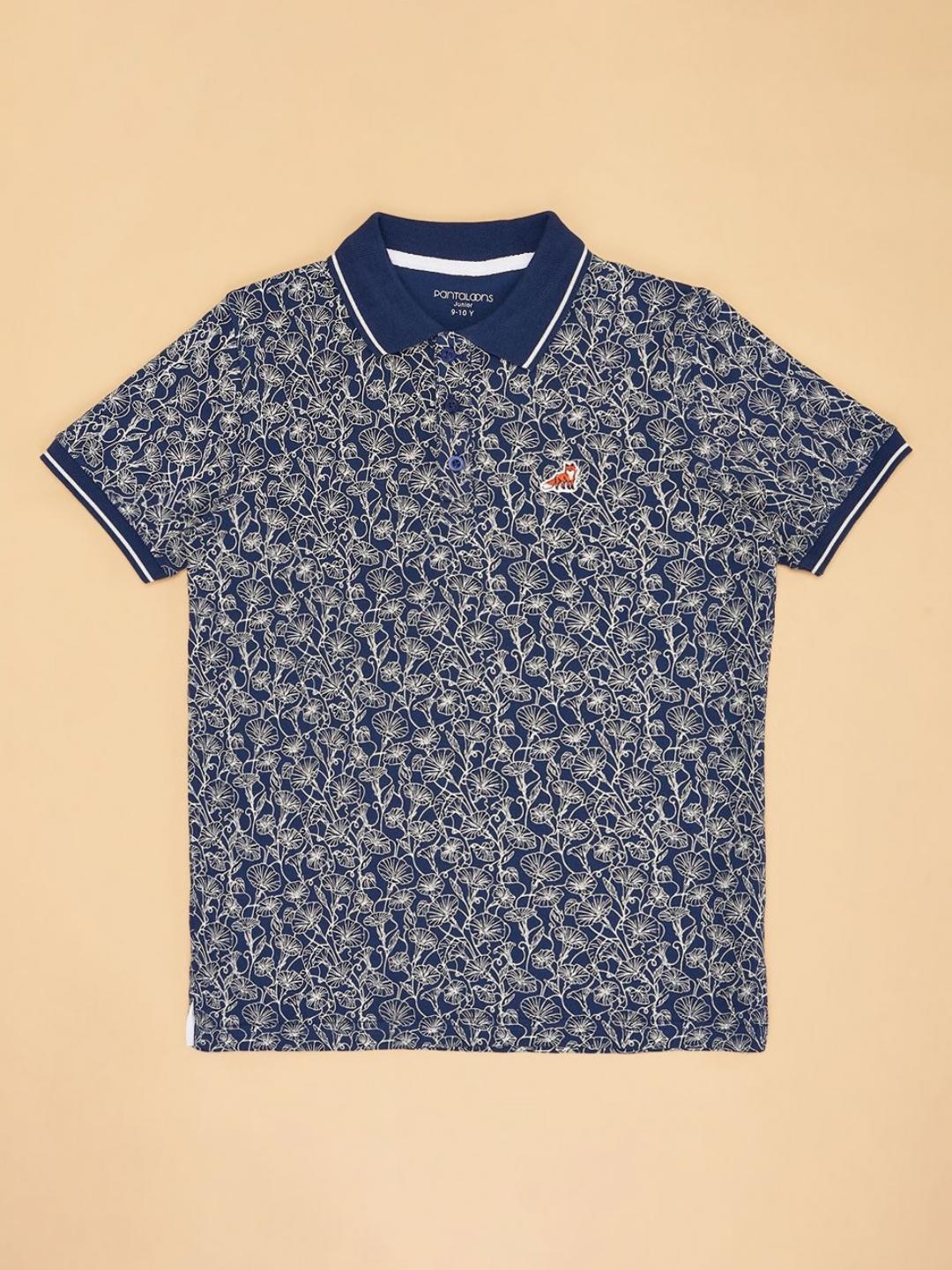 

Pantaloons Junior Boys Printed PoloCollar Cotton Tshirt, Navy blue