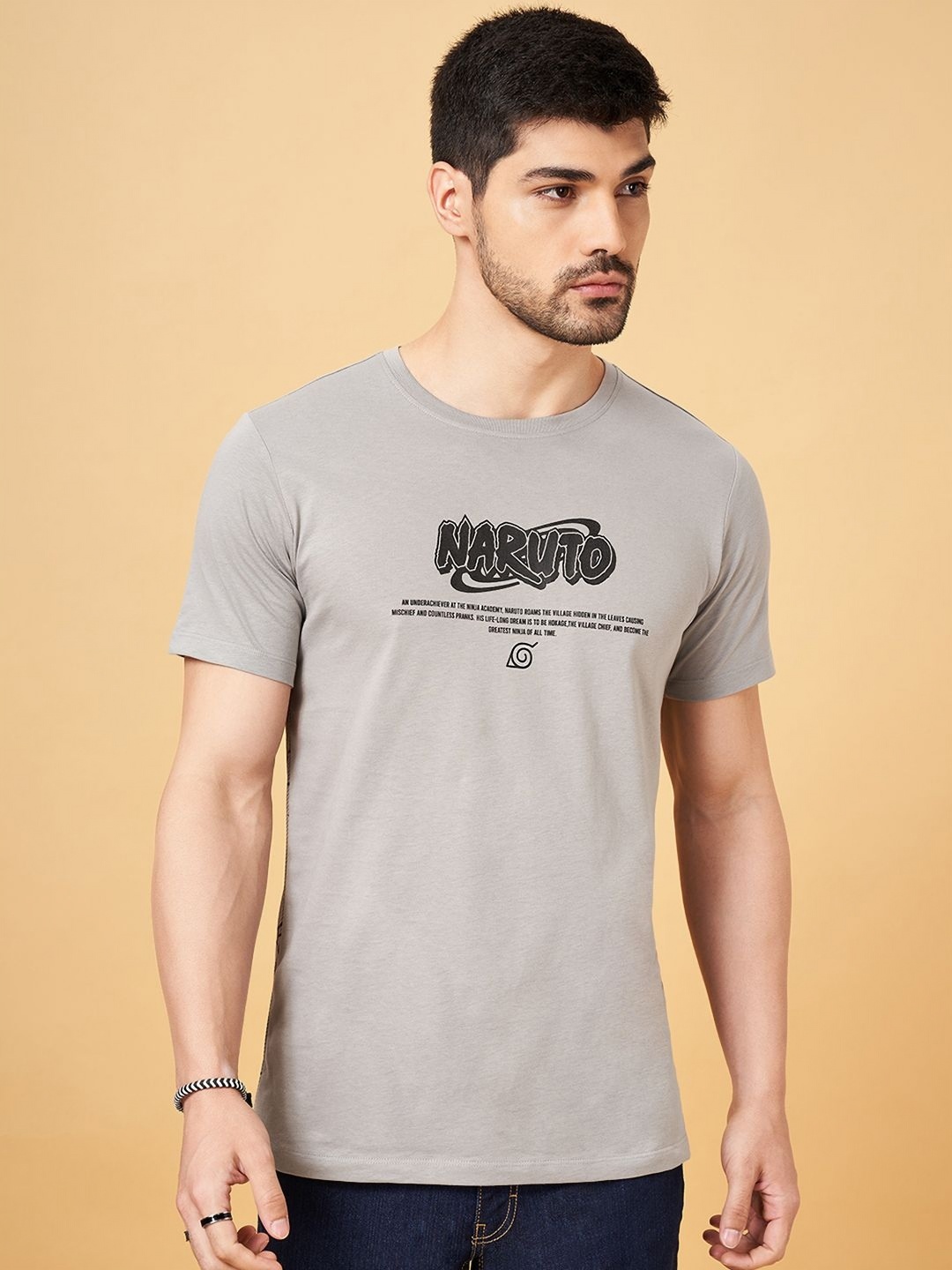 SF JEANS by Pantaloons Men Printed Round Neck Cotton Slim Fit Tshirt, Grey