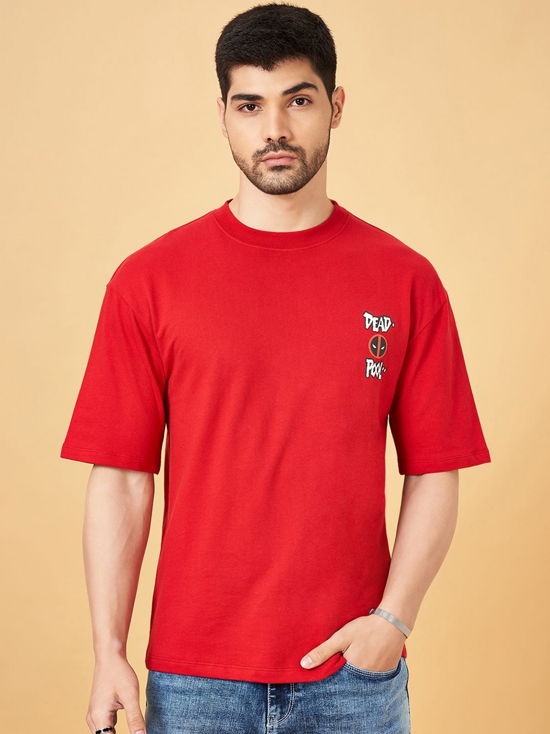 

SF JEANS by Pantaloons Men Solid Round Neck Cotton Tshirt, Red