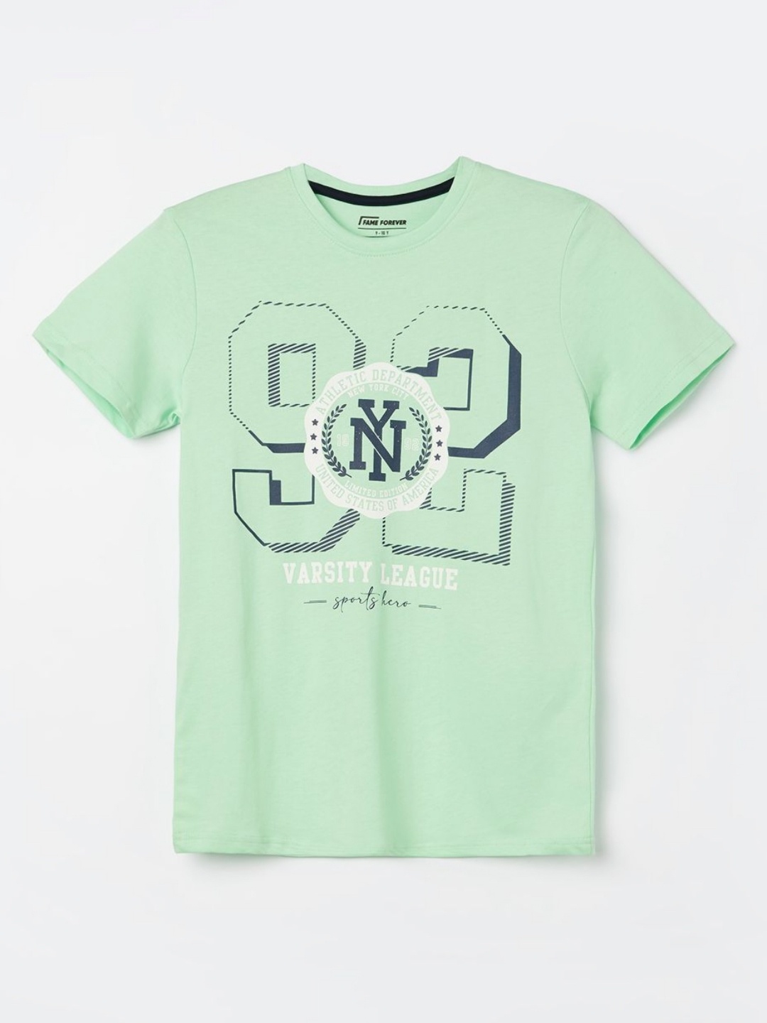Fame Forever by Lifestyle Boys Typography Printed V-Neck Applique T-shirt, Green