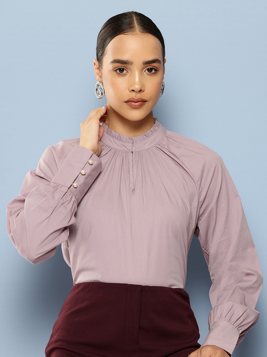 

Chemistry Mandarin Collar Pure Cotton Top, Lavender