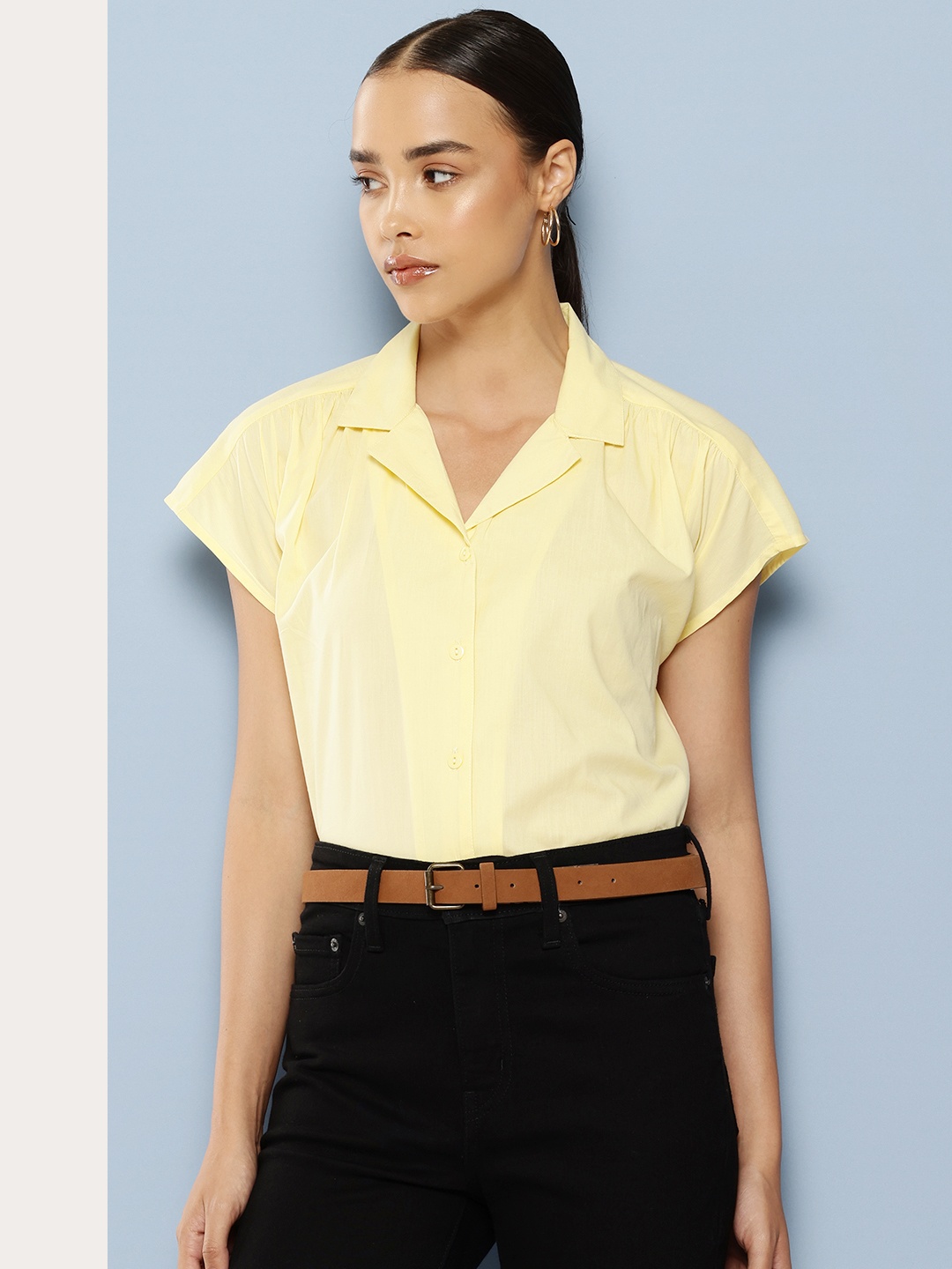 

Chemistry Extended Sleeves Pure Cotton Shirt Style Top, Yellow