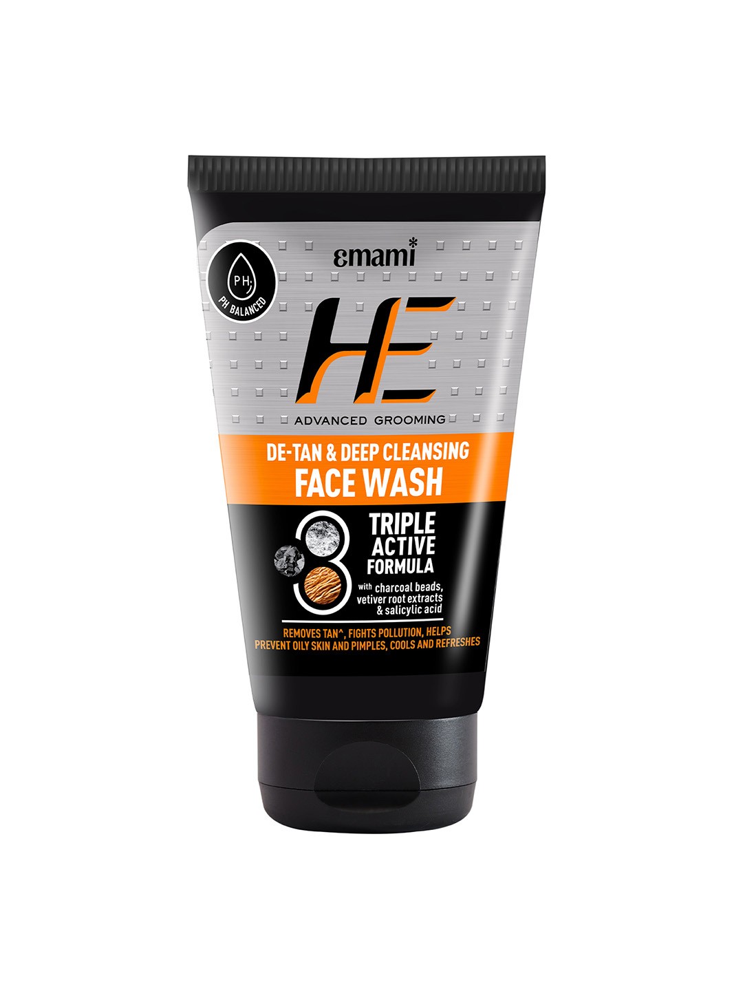 

HE Triple Active Formula De-Tan & Deep Cleansing Face Wash With Charcoal & Vetiver- 100ml, Black