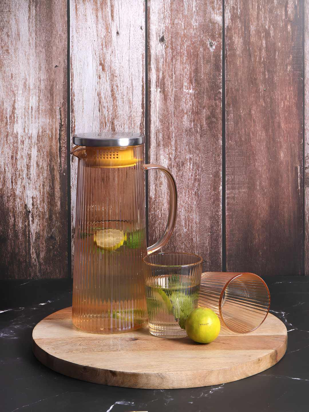 

Clovefry Yellow Textured Glass Water Jug 1.3 L