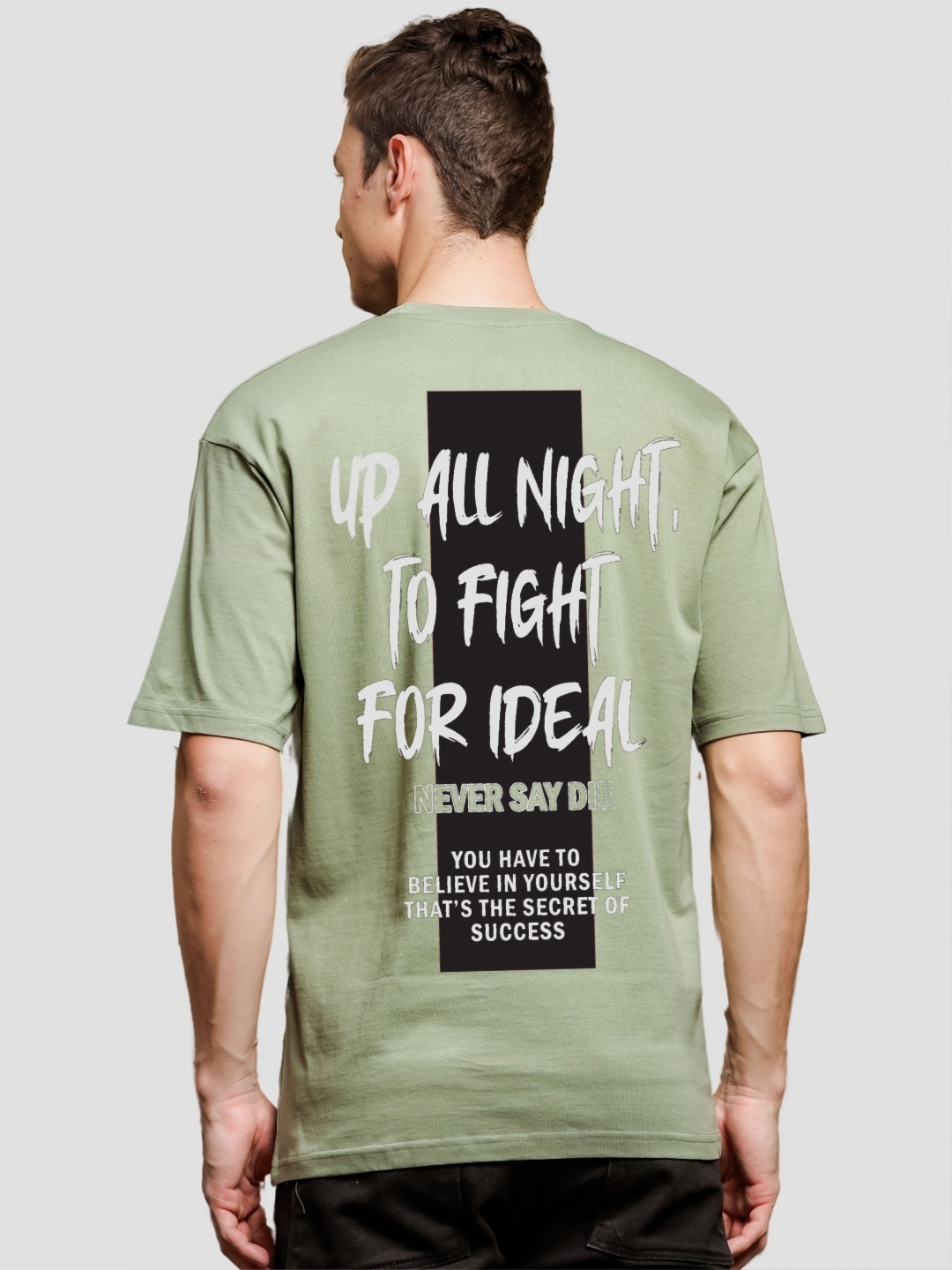 

ADRO Men Graphic Printed Drop-Shoulder Sleeves Cotton Oversized T-Shirt, Olive