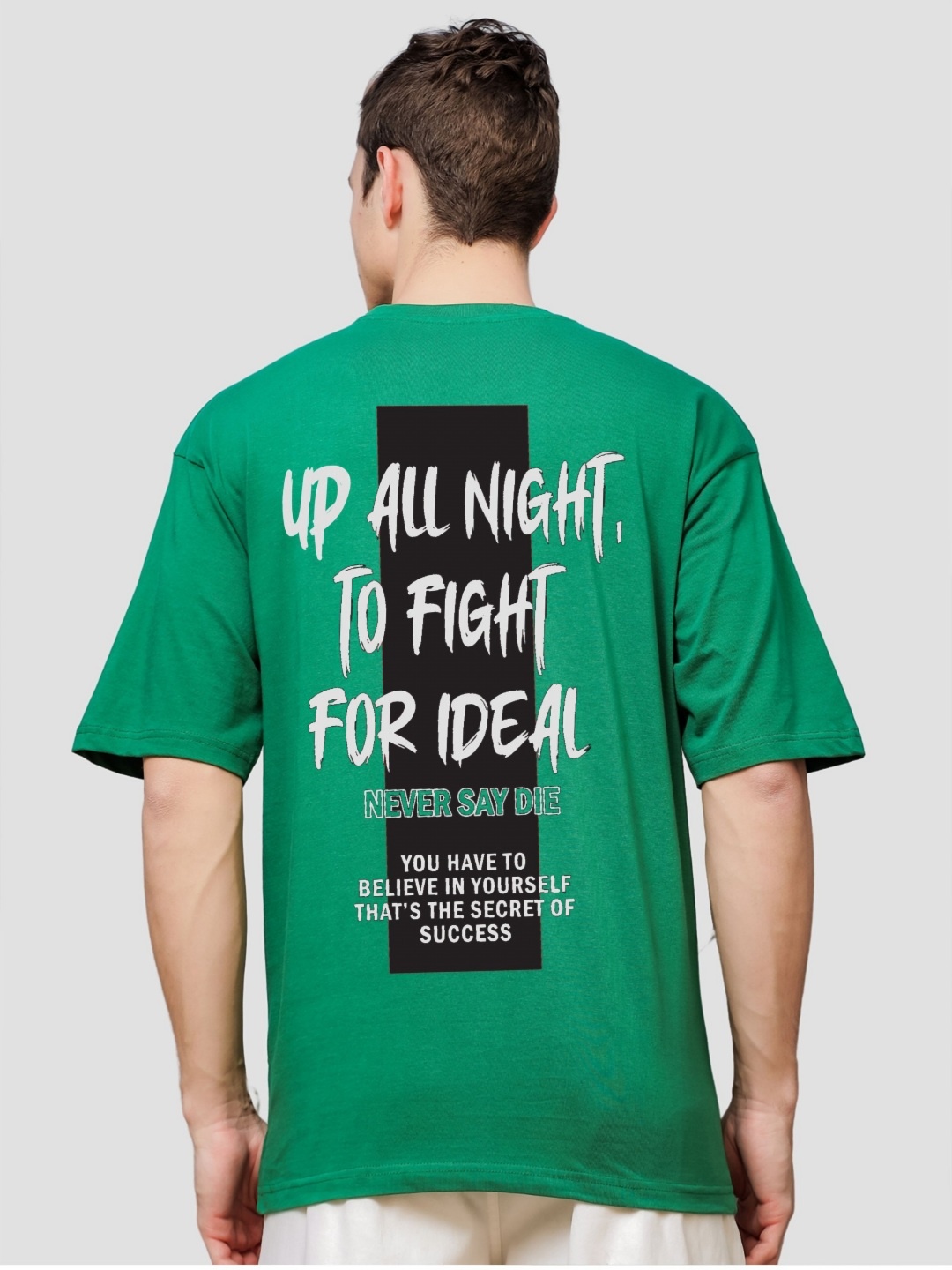 

ADRO Men Typography Printed Drop-Shoulder Sleeves Cotton Oversized T-Shirt, Green