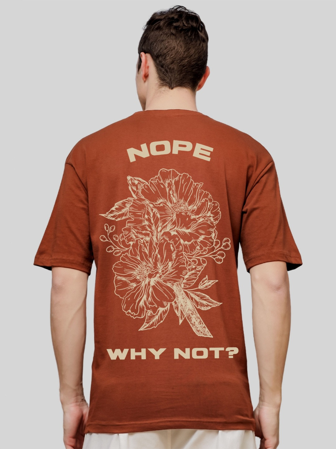 

ADRO Men Graphic Printed Drop-Shoulder Sleeves Cotton Oversized T-Shirt, Brown