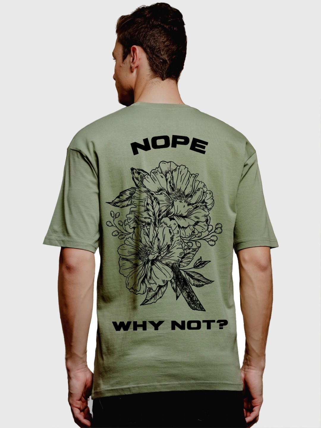 

ADRO Men Graphic Printed Drop-Shoulder Sleeves Cotton Oversized T-Shirt, Olive