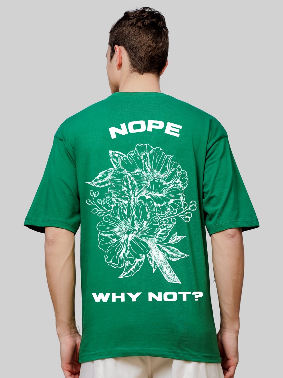 

ADRO Men Graphic Printed Drop-Shoulder Sleeves Cotton Oversized T-Shirt, Green