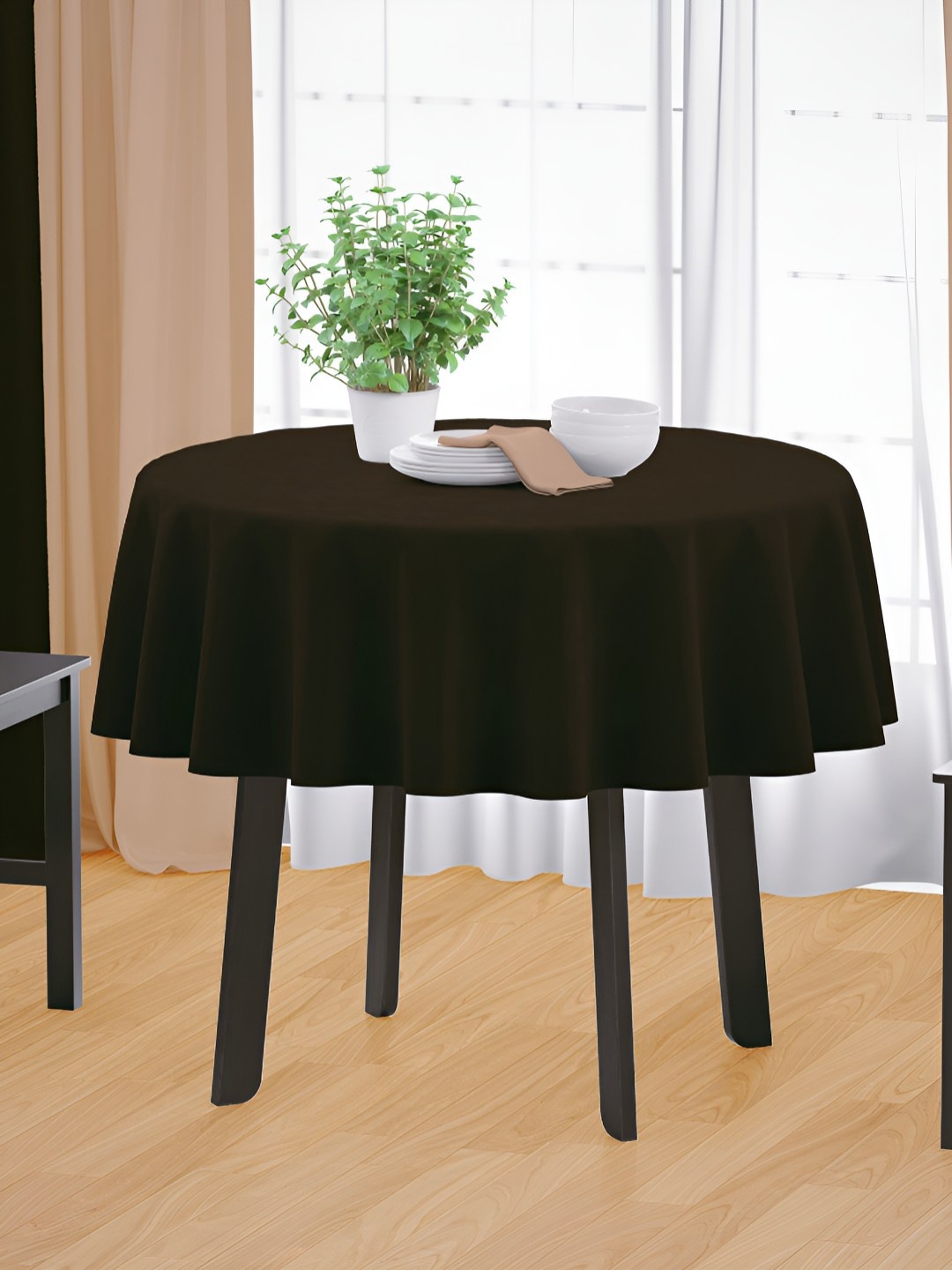 

HOME COLORS.IN Brown Cotton Round 2-Seater Table Cover