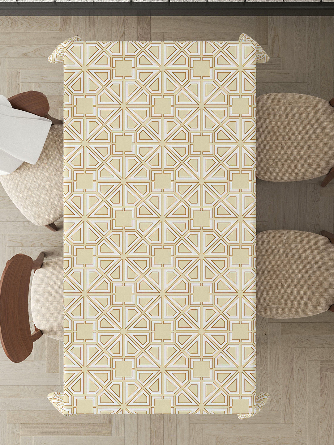 

HOME COLORS.IN Beige Floral Cotton 4-Seater Table Cover