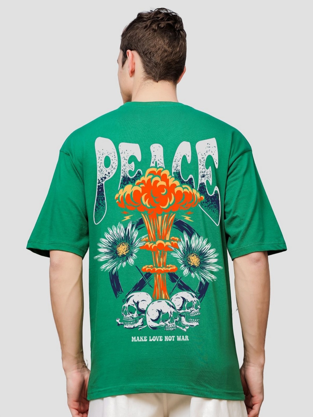 

ADRO Men Graphic Printed Round Neck Cotton Oversized T-Shirt, Green