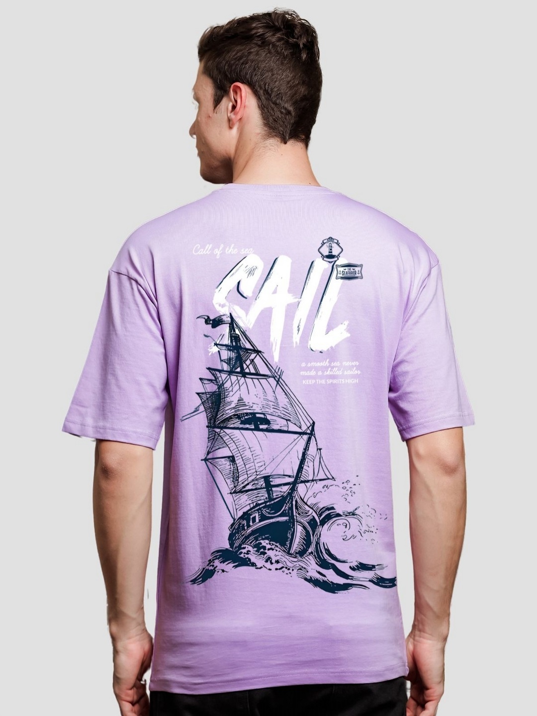 

ADRO Men Graphic Printed Drop-Shoulder Sleeves Cotton Oversized T-Shirt, Purple