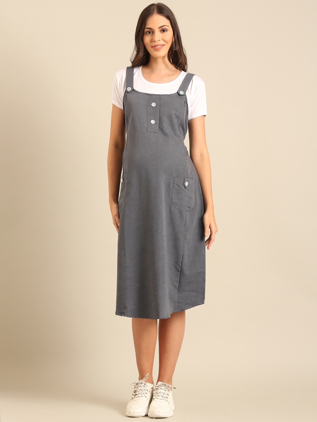 

NIGHTSPREE Colourblocked Maternity Pinafore Dress, Grey