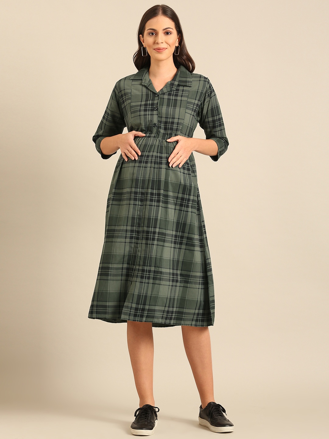 

NIGHTSPREE Checked Maternity Shirt Dress, Olive