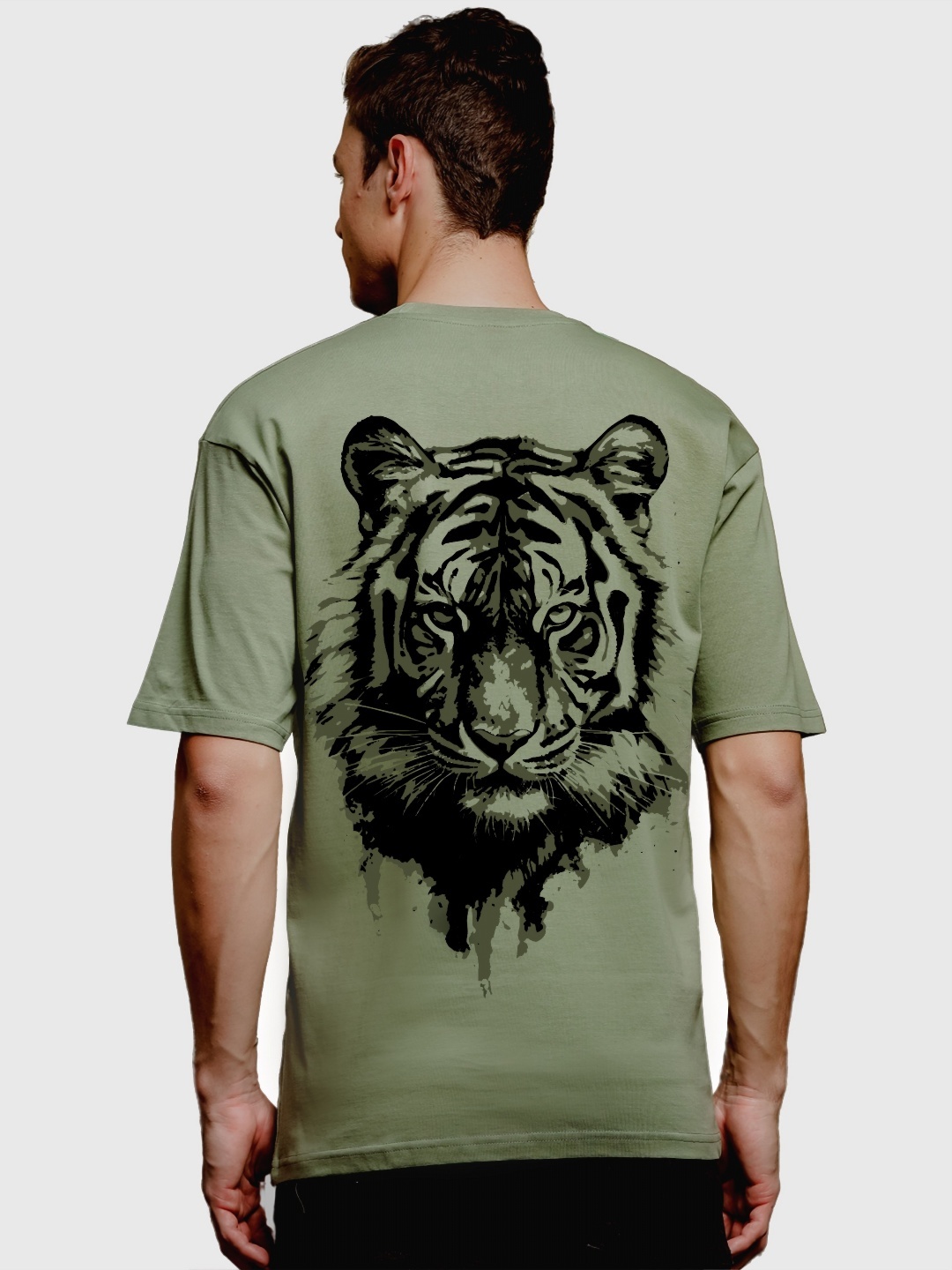 

ADRO Men Graphic Printed Round Neck Cotton Oversized T-Shirt, Olive