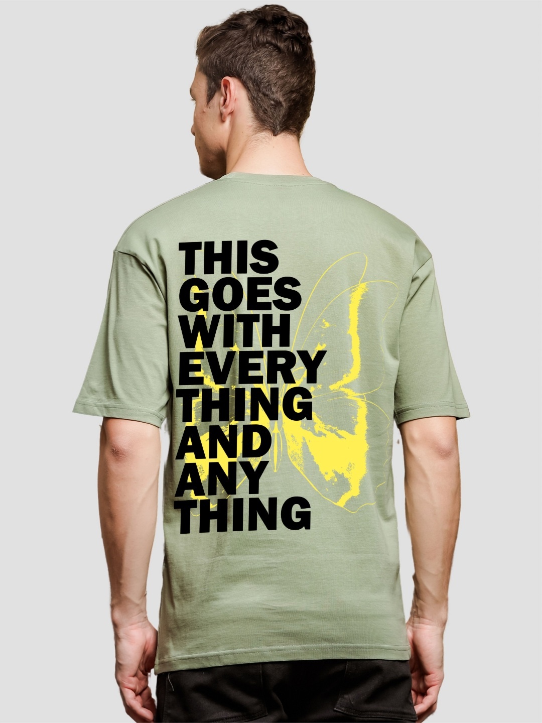 

ADRO Men Typography Printed Drop-Shoulder Sleeves Cotton Oversized T-Shirt, Olive