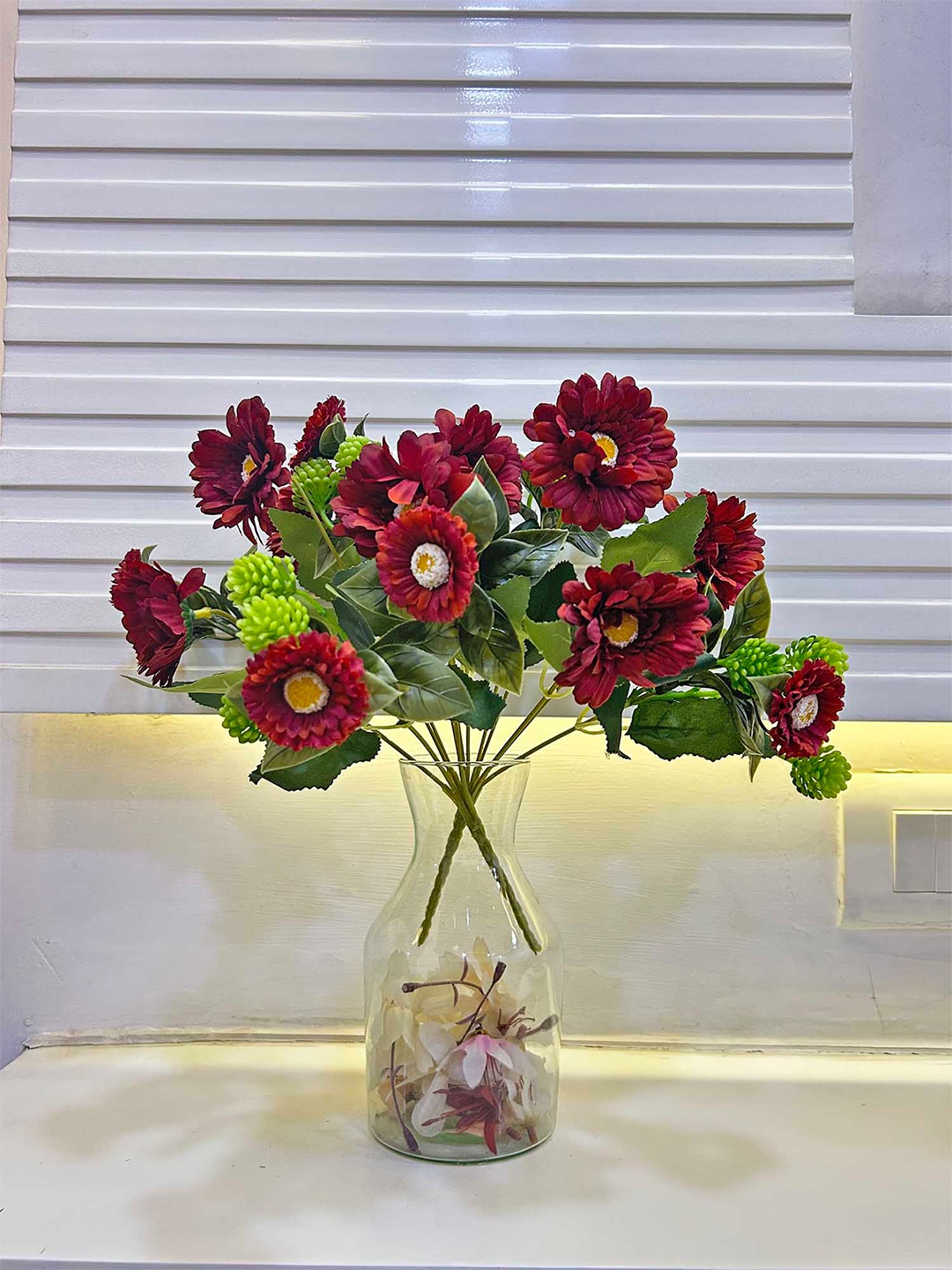 

ARTSY Red & Green 2 Pieces Jasmine Non Hanging Artificial Flowers