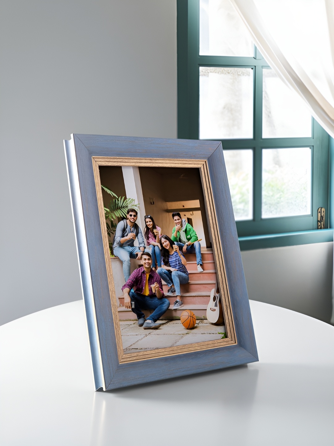 

Golden Peacock Blue and Brown MDF Table-Top Photo Frame