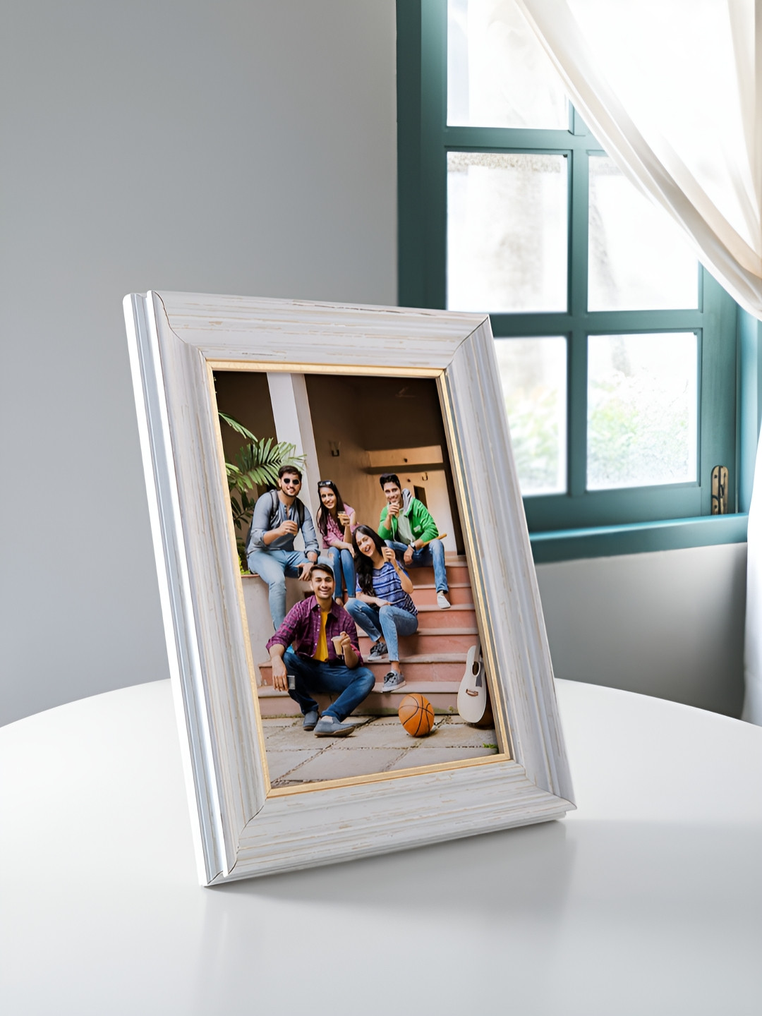 

Golden Peacock White MDF Table-Top Photo Frame
