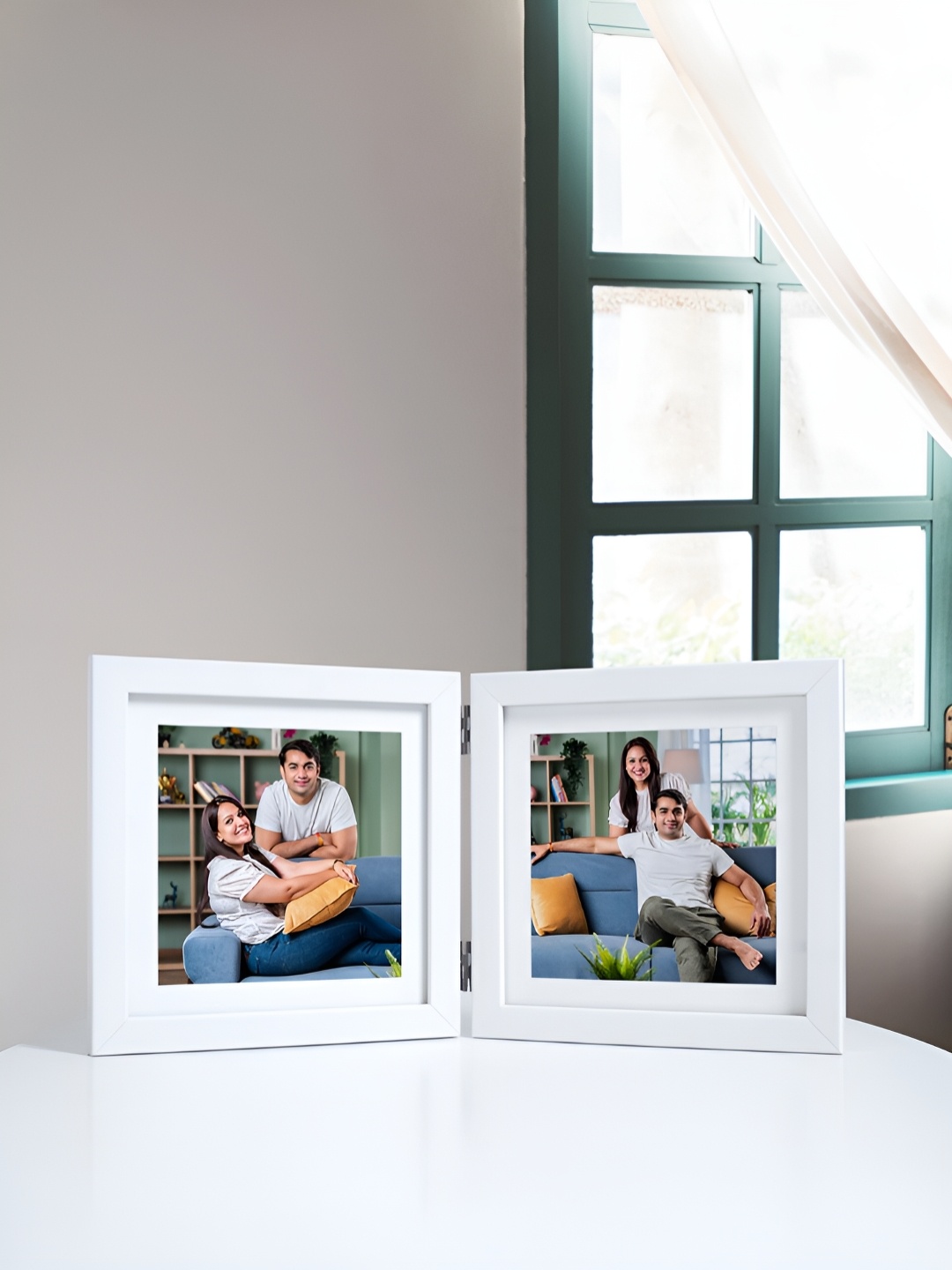 

Golden Peacock White Foldable Table Top Photo Frame