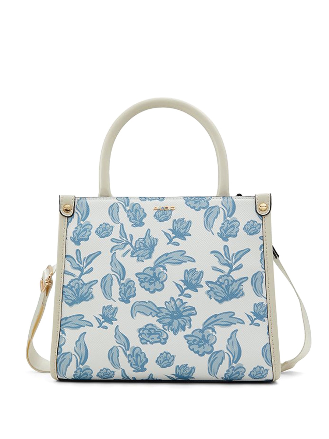 

ALDO Floral Printed Structured Handheld Bag with Bow Detail, Blue