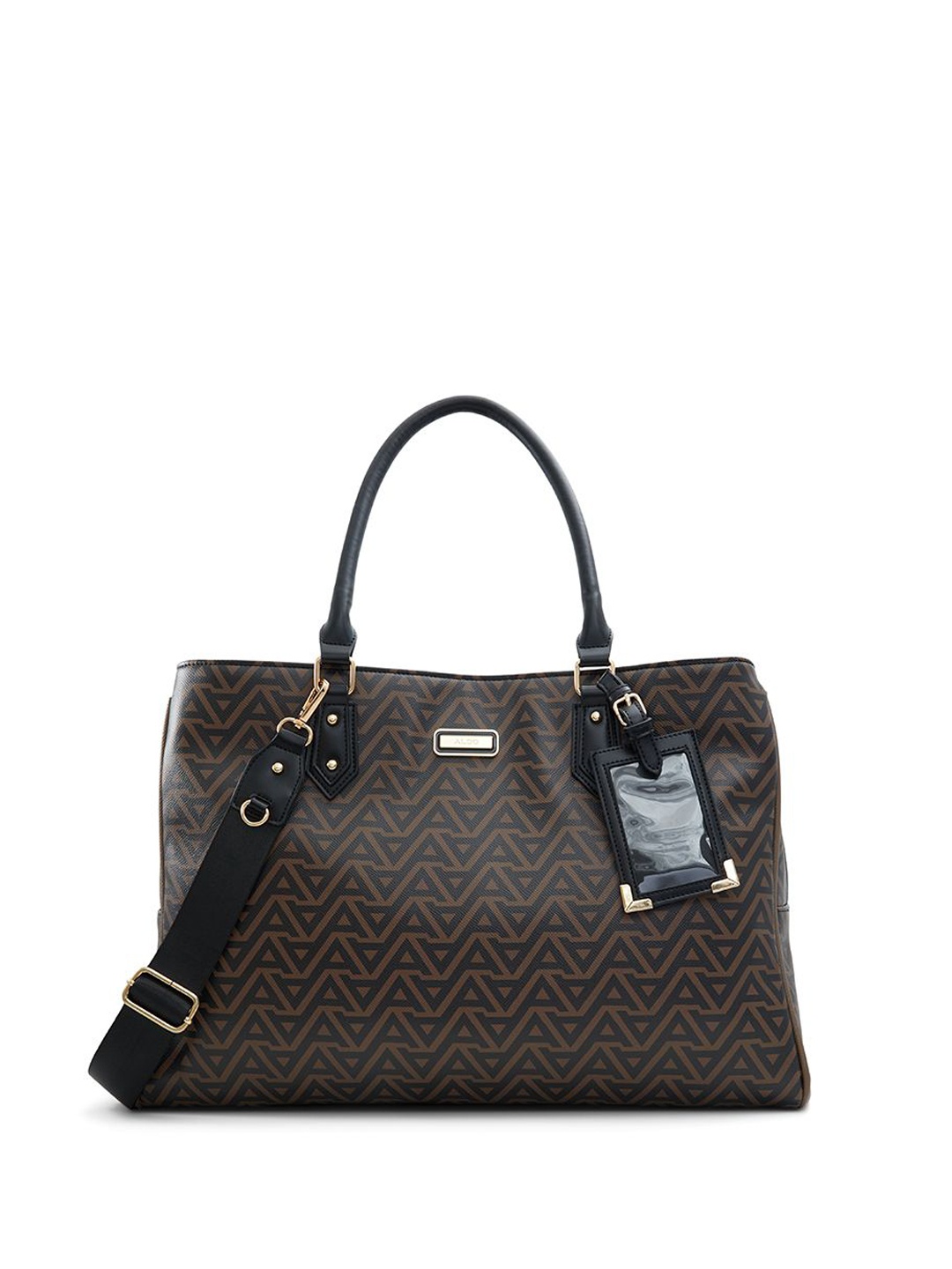 

ALDO Geometric Textured Structured Handheld Bag with Cut Work, Brown