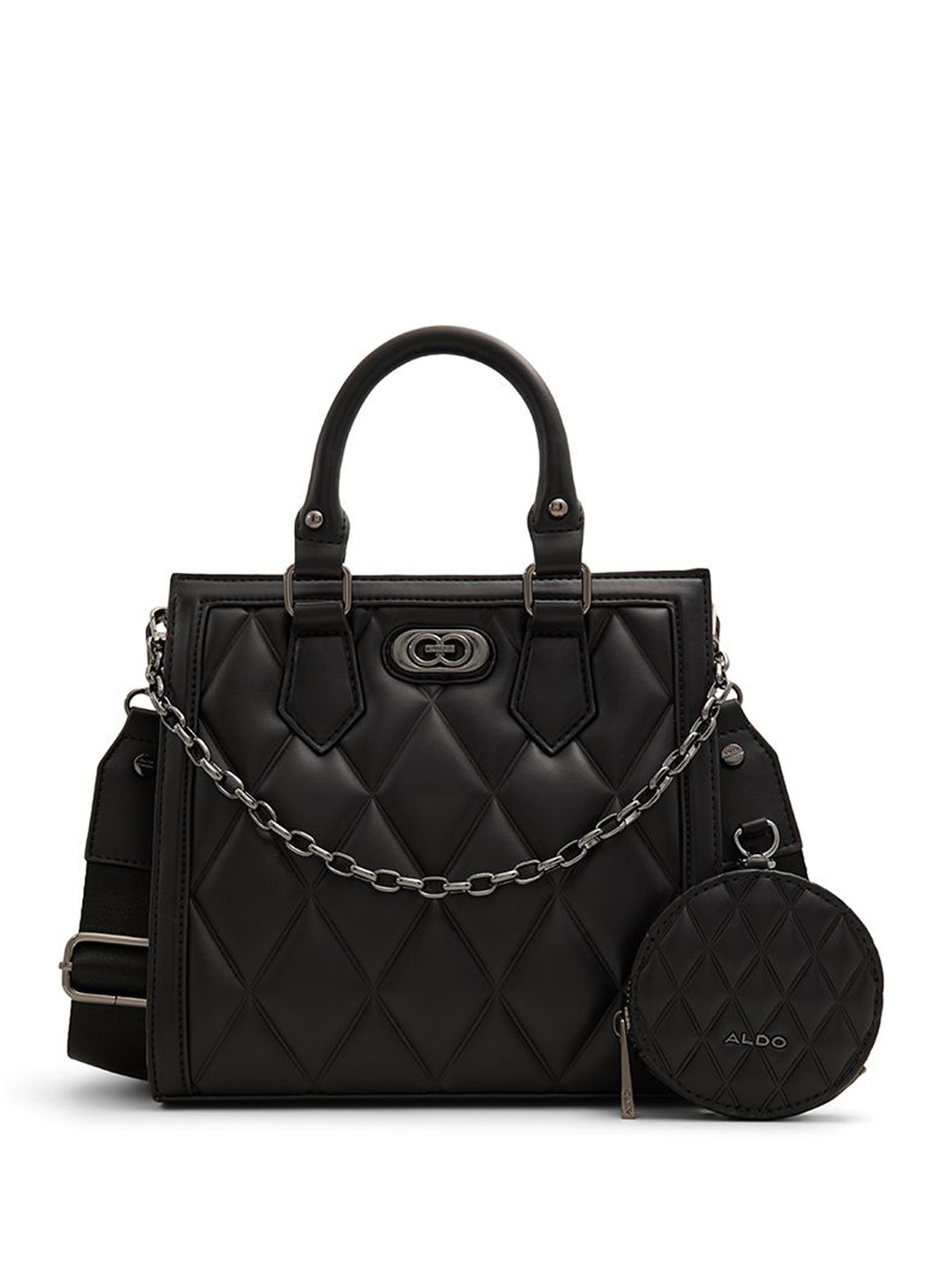 

ALDO Textured Structured Handheld Bag with Quilted, Black
