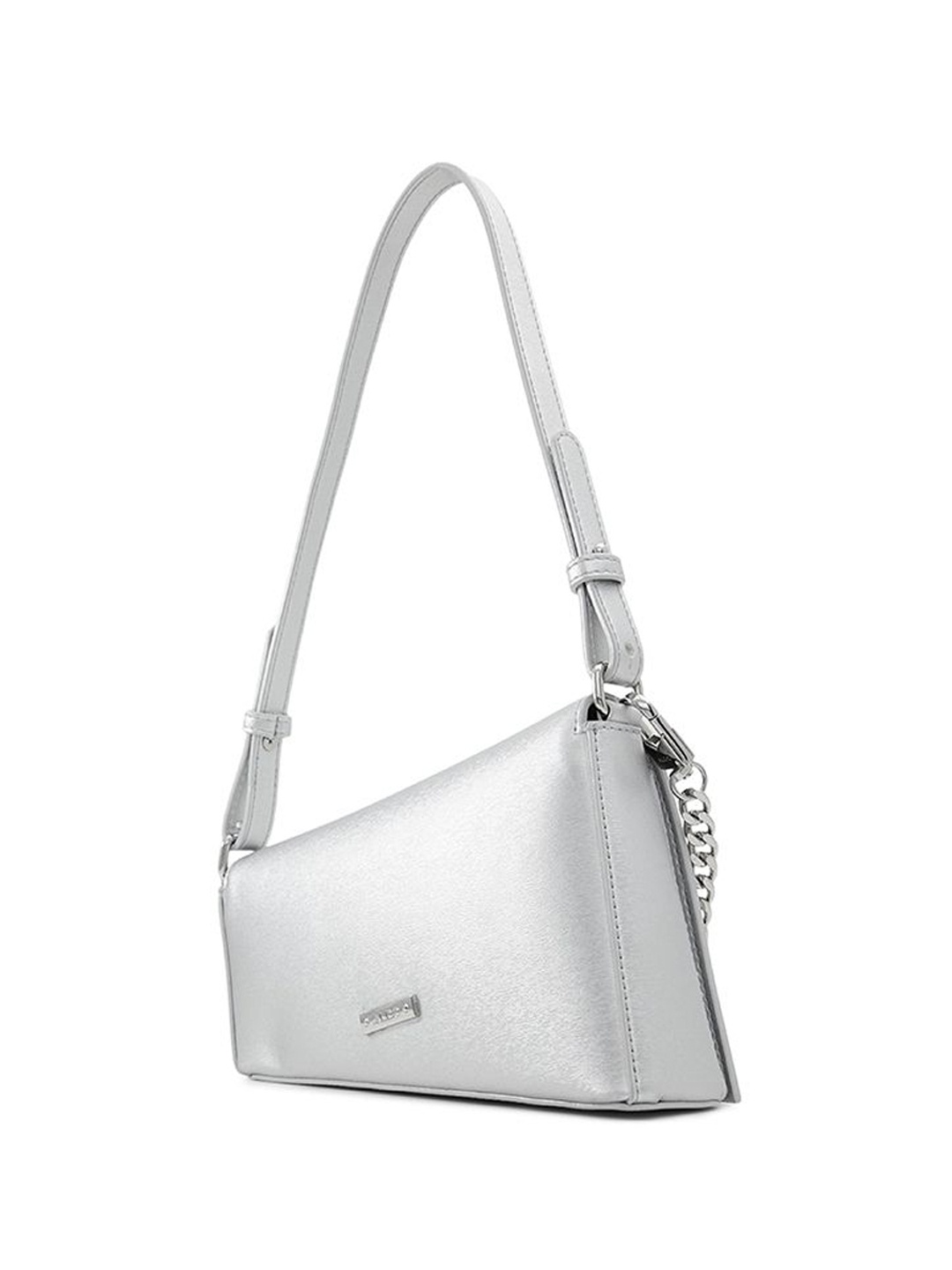 

ALDO Colourblocked Oversized Half Moon Hobo Bag with Quilted, Silver