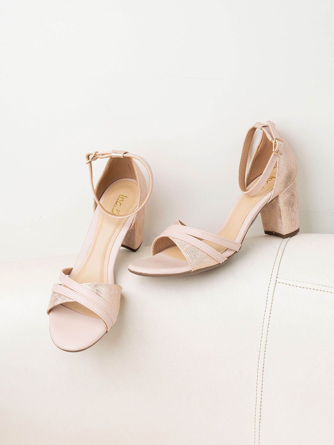 

Inc 5 Textured Ankle Loop Block Heel Sandals, Peach