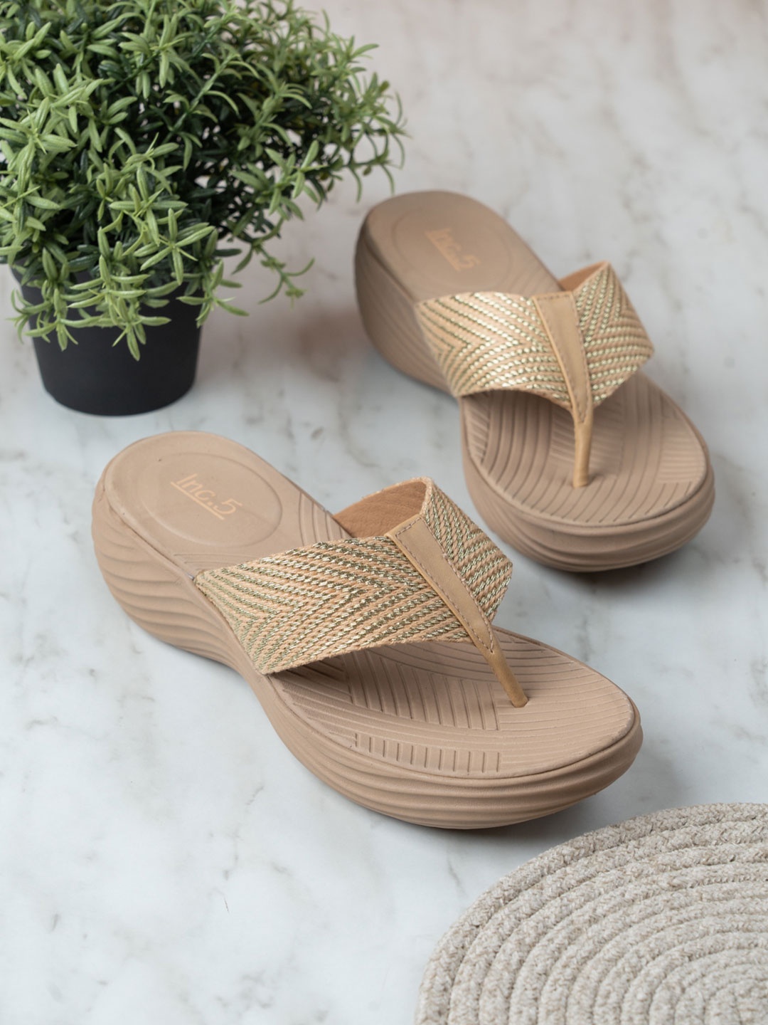 

Inc 5 Textured Open Toe Comfort Heels Sandals, Beige
