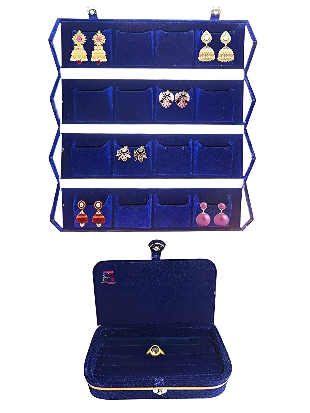 

atorakushon Blue 2 Pieces Velvet Reusable Jewellery Organisers