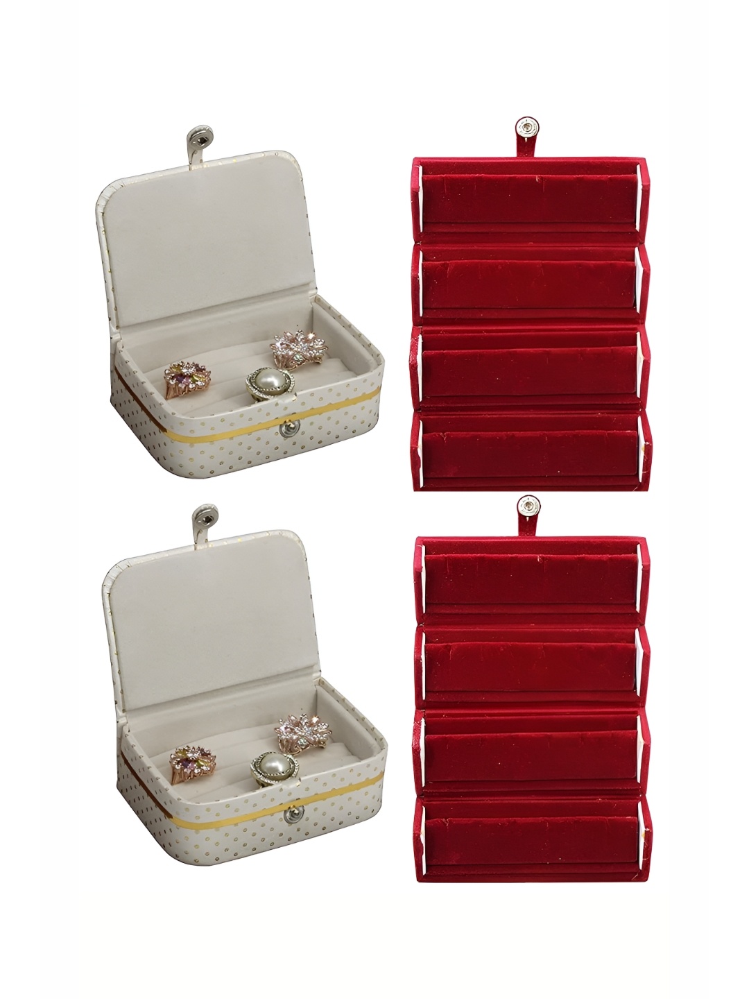 

atorakushon Maroon & White 4 Pieces Printed Velvet Reusable Jewellery Organisers